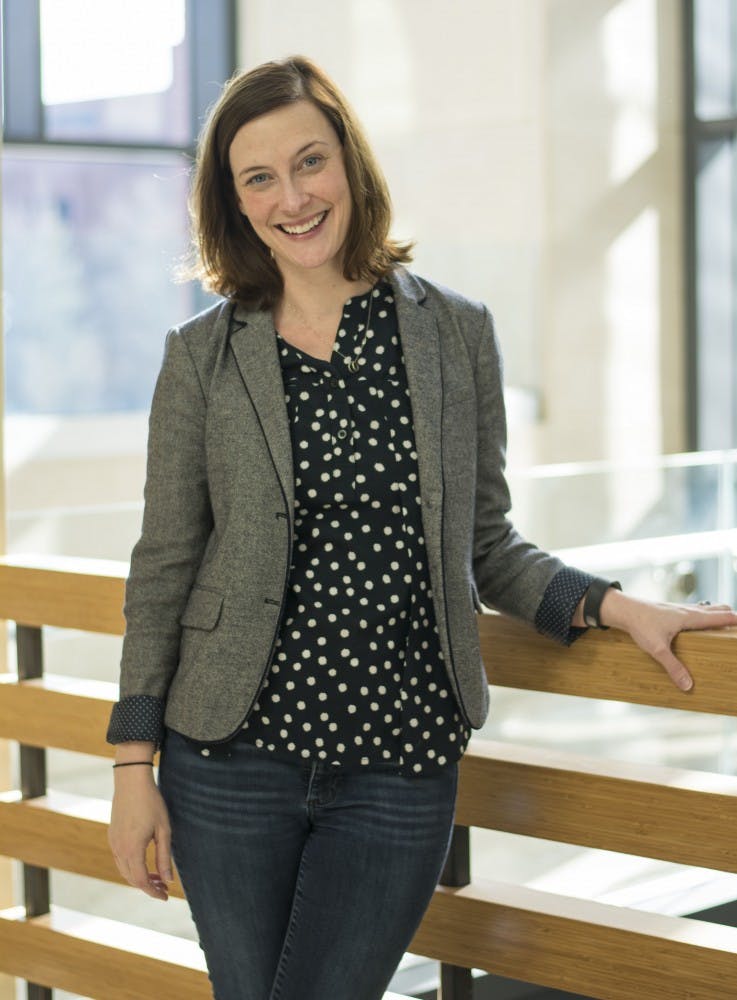 Kristen McCauliff, an a assistant professor of communication studies, received the Ball State 2015 Outstanding Teaching Award. McCauliff has been teaching at Ball State for seven years now.&nbsp;DN PHOTO SAMANTHA BRAMMER