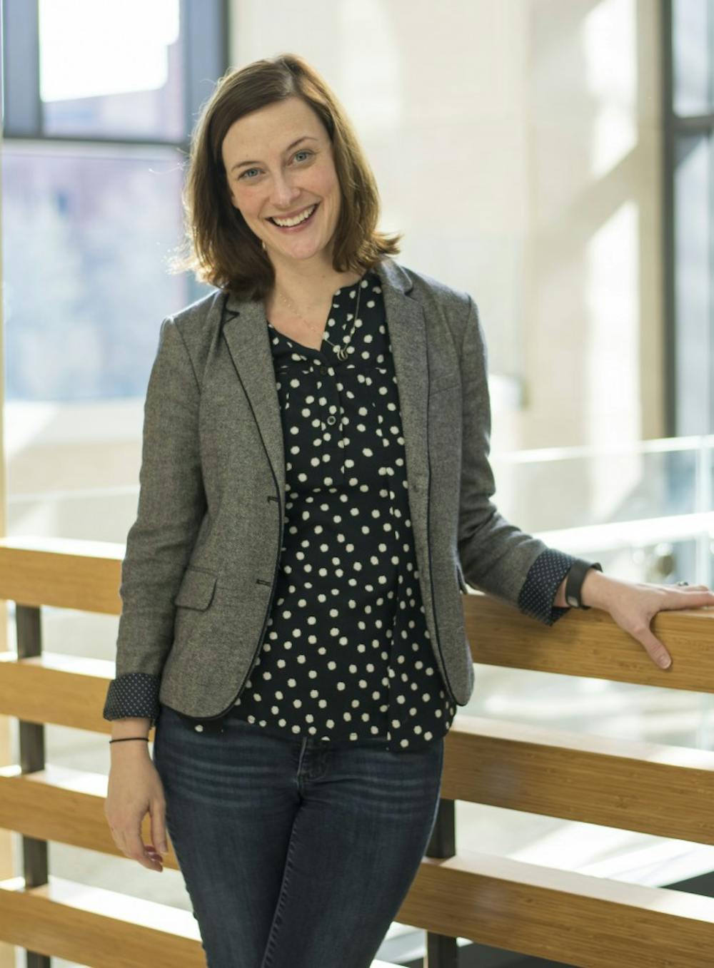 <p>Kristen McCauliff, an a assistant professor of communication studies, received the Ball State 2015 Outstanding Teaching Award. McCauliff has been teaching at Ball State for seven years now.<em>&nbsp;</em><i style="background-color: initial;">DN PHOTO SAMANTHA BRAMMER</i></p>