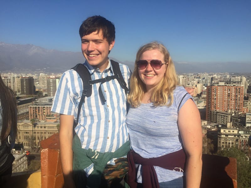 Max Fellabaum and Grace Brenner pose above the city of Santiago, Chile. Fellabaum said there were many times he could see himself living in Chile. Grace Brenner, Photo Provided