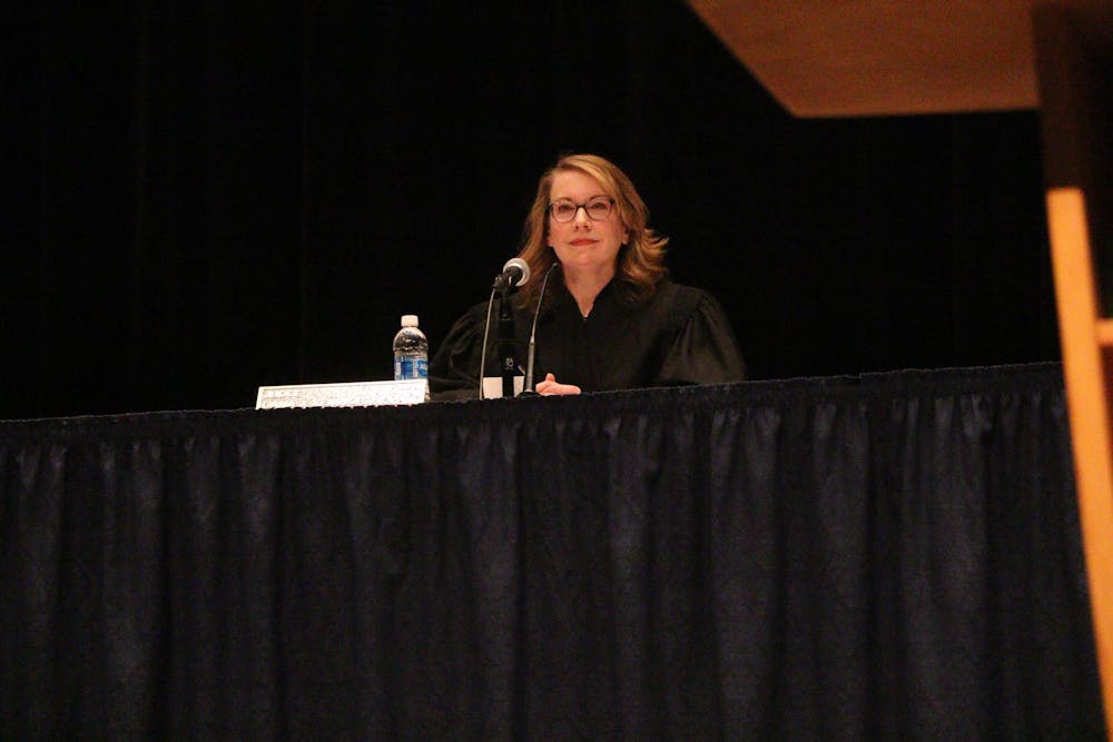 Indiana judge and Ball State alumna Dana Kenworthy hears a court case Feb. 10 at Ball State University's Emens Auditorium during Appeals on Wheels.The event serves as a training opportunity for law students. Shelby Anderson, DN