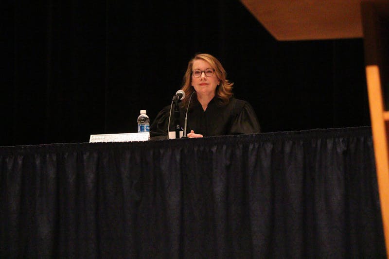 Indiana judge and Ball State alumna Dana Kenworthy hears a court case Feb. 10 at Ball State University's Emens Auditorium during Appeals on Wheels.The event serves as a training opportunity for law students. Shelby Anderson, DN