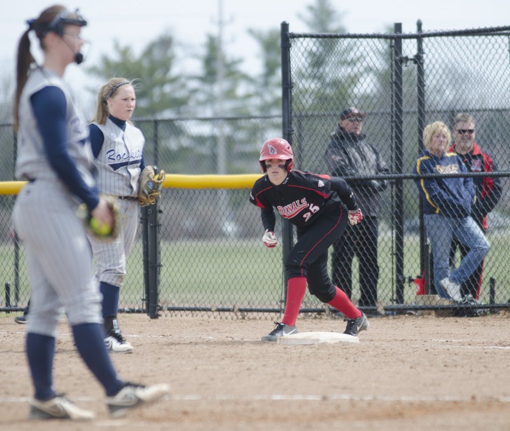 Former Ball State softball player Jennifer Gilbert watches the pitcher in the game against Toledo on April 6 at the Ball State Softball Complex. Gilbert was drafted to the Akron Racers. DN FILE PHOTO BREANNA DAUGHERTY