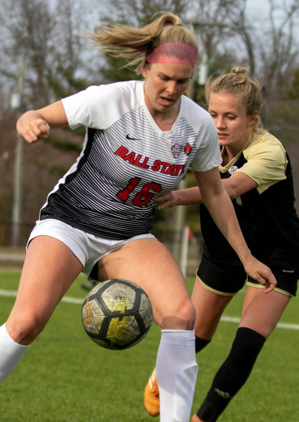 Senior forward Melissa Diceman stops the ball March 12, 2021, at Briner Sports Complex. The Cardinals tied at zero in double overtime against the Broncos. Jaden Whiteman, DN