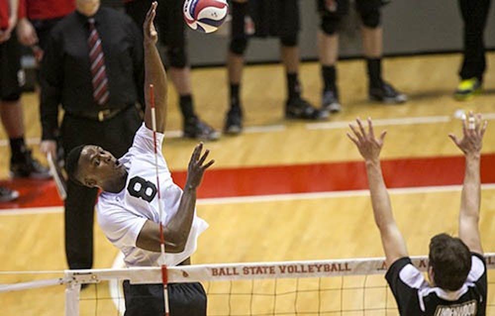 Senior Jamion Hartley goes up for a kill in the game against Lindenwood Saturday. Hartley ended the match with eight kills. DN FILE PHOTO JORDAN HUFFER