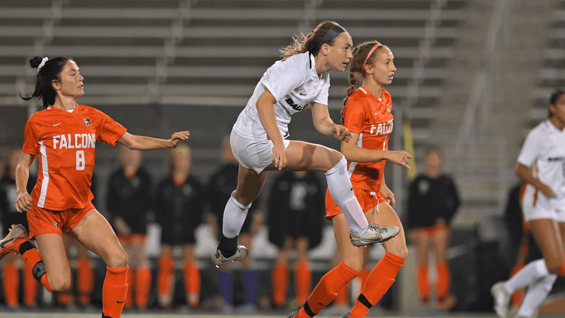 Ball State soccer in play against Bowling Green in the 2022 Mid-American Conference (MAC) Tournament Nov. 3. The Cardinals defeated the Falcons 4-1 in penalty kicks after three overtime periods at 1-1 to advance to the championship game where they will play Buffalo. Joe Gilbert/Ball State Athletics photo courtesy 