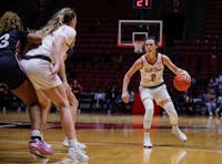 Senior Ally Becki dribbles the ball against IU Indianapolis Nov. 8 at Worthen Arena. Becki had three steals in the game. Andrew Berger, DN 