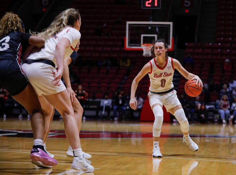 Senior Ally Becki dribbles the ball against IU Indianapolis Nov. 8 at Worthen Arena. Becki had three steals in the game. Andrew Berger, DN 