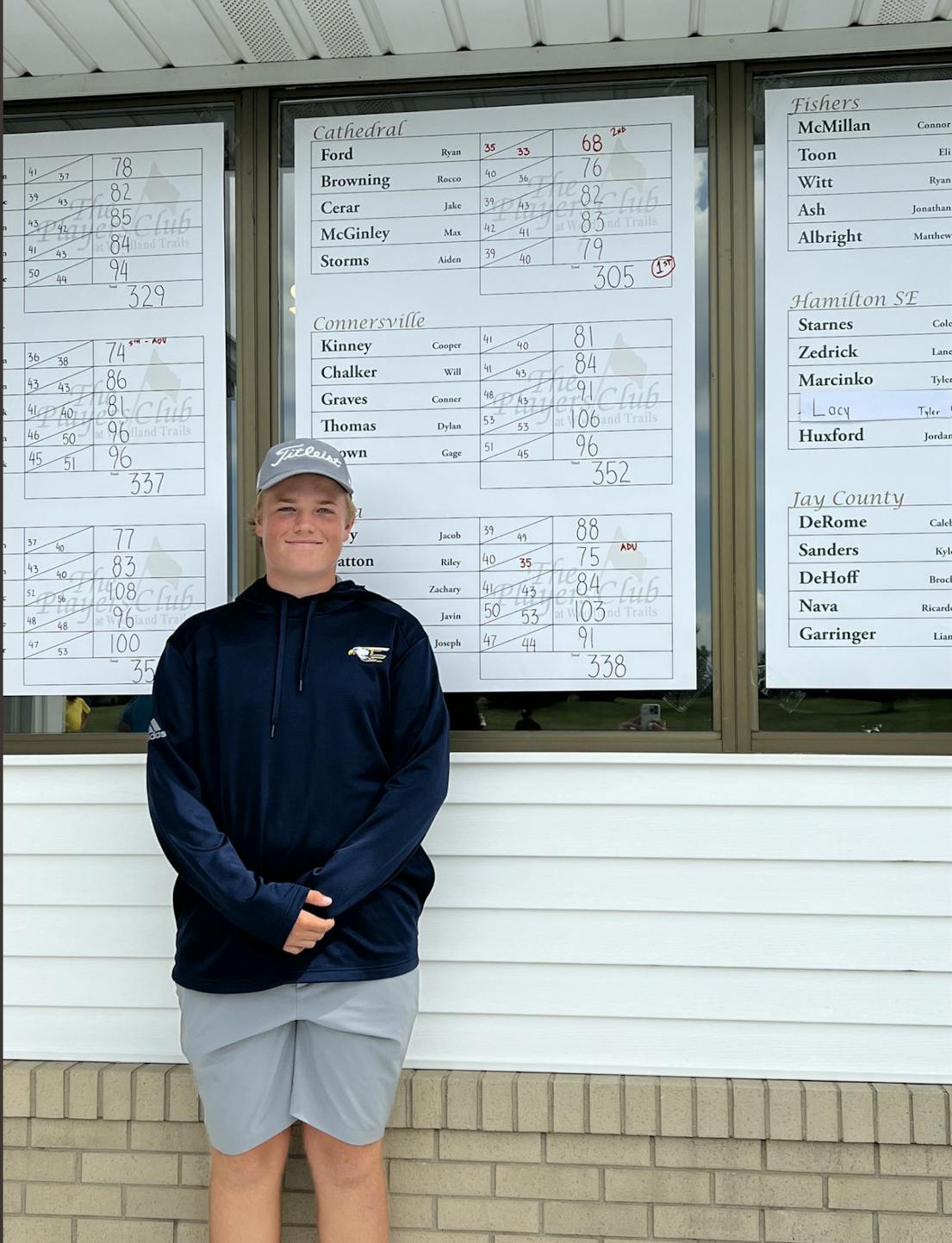 Delta High School Boys' Golf Riley Bratton poses with his score at Regionals in Yorktown, Indiana, June 9, 2022, as he advances to the State Finals. Bratton shot a 75, finishing fourth individually. 