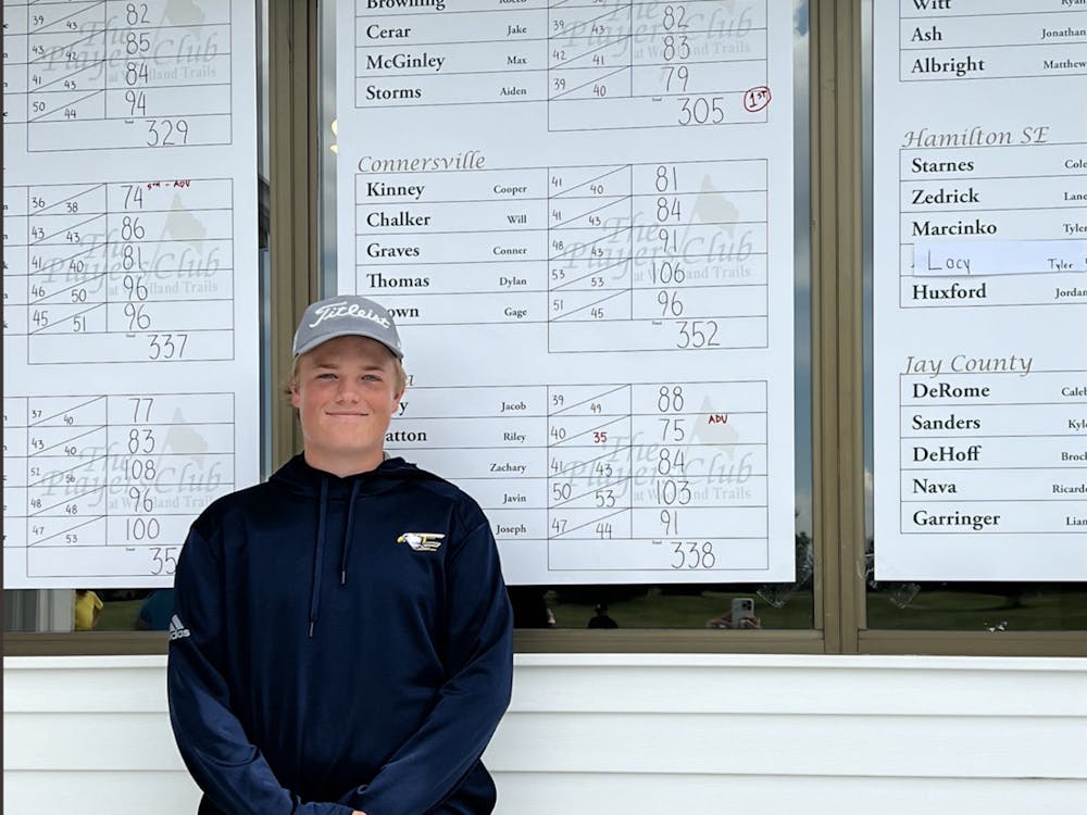 Delta High School Boys' Golf Riley Bratton poses with his score at Regionals in Yorktown, Indiana, June 9, 2022, as he advances to the State Finals. Bratton shot a 75, finishing fourth individually. 