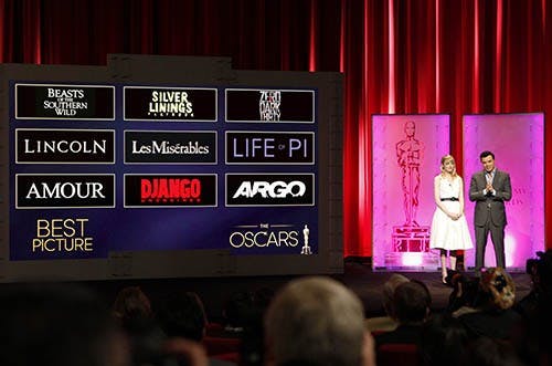 Emma Stone and Seth MacFarlane announce the Academy Award nominations Jan. 10 at the Academy of Motion Picture Arts and Sciences Samuel Goldwyn Theater in Beverly Hills. MCT PHOTO