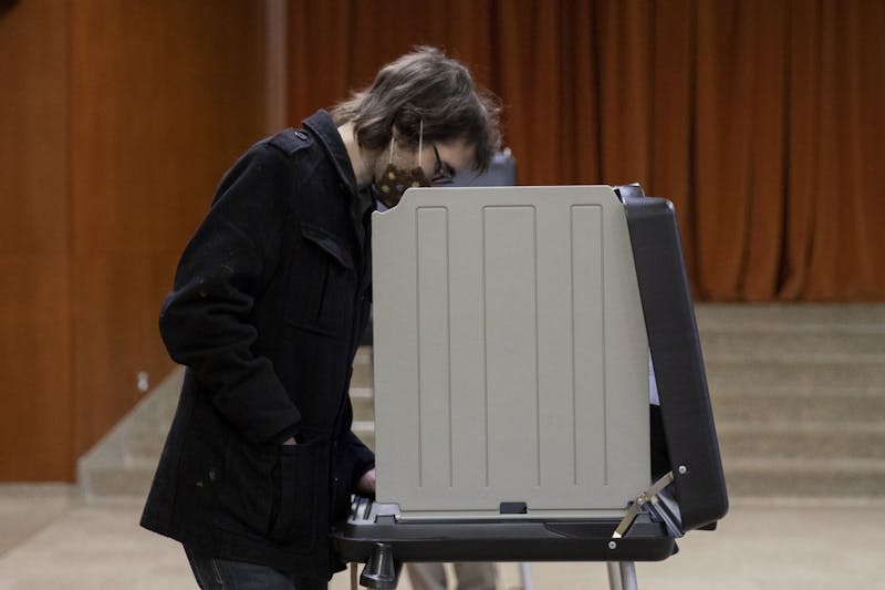 A Hoosier votes at a polling location Nov. 3, 2020, at First Presbyterian Church. Delaware county had 98 polling locations for voters. Jacob Musselman, DN