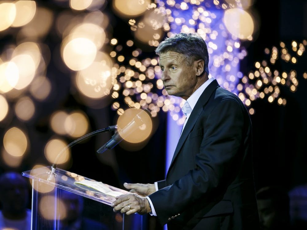 Gary Johnson, the Libertarian candidate for president, speaks at a campaign event in Los Angeles on Wednesday, Oct. 19, 2016. (Marcus Yam/Los Angeles Times/TNS)