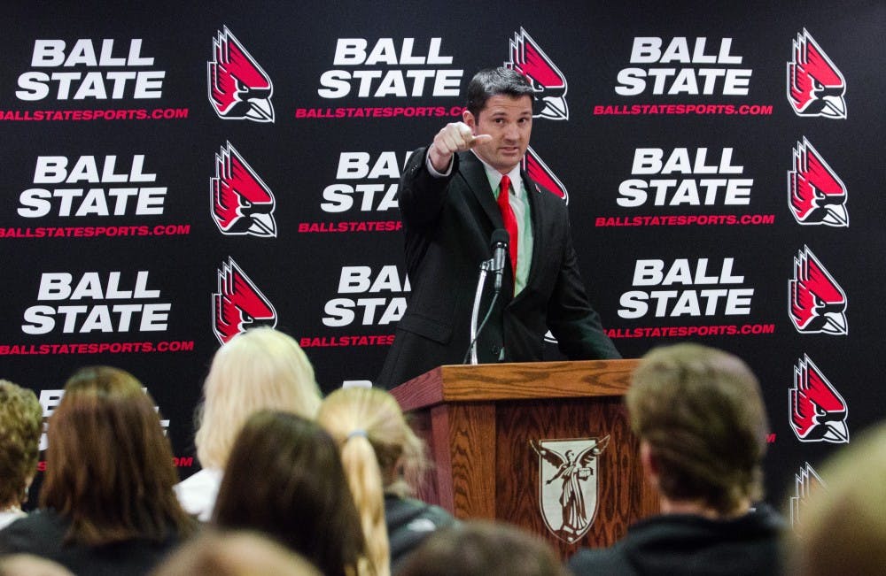 Mike Neu talking at his introductory press conference on Jan. 07.&nbsp;DN PHOTO BY BREANNA DAUGHERTY