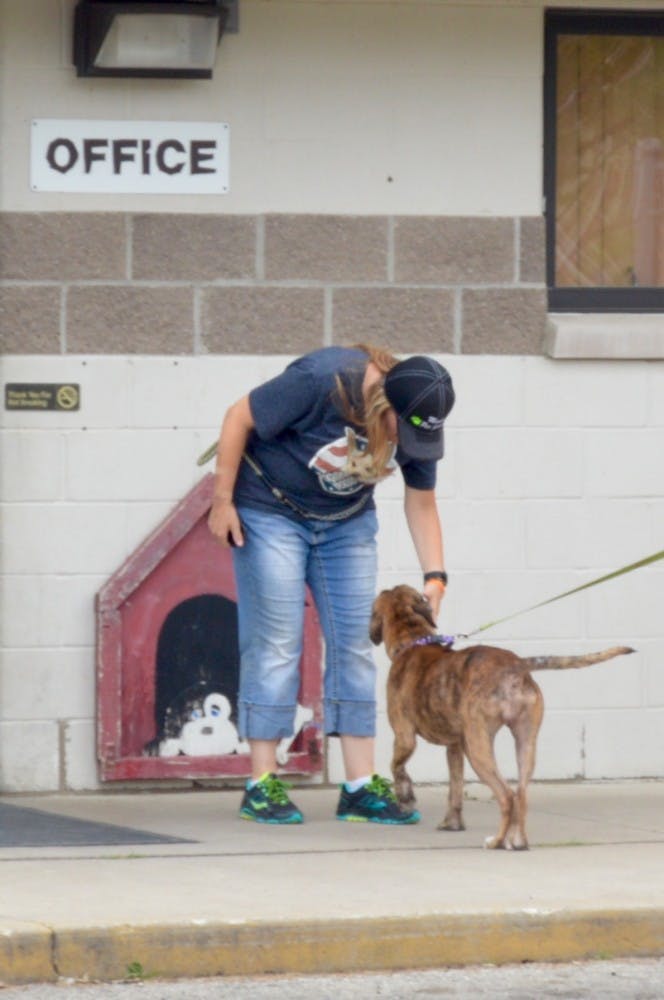A Facebook film crew visited The Muncie Animal Shelter on July 18 to talk with volunteers as they walked dogs and played the mobile game Pokémon Go. DN PHOTO REBECCA KIZER