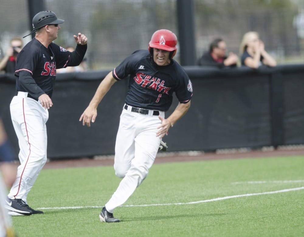 Junior second baseman Seth Freed rounds third base during the game against Kent State on March 25. Ball State lost 6-3. Emma Rogers // DN