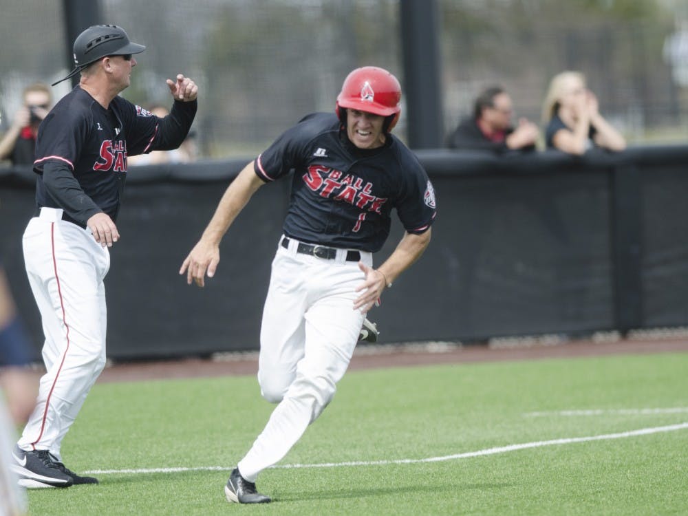 Junior second baseman Seth Freed rounds third base during the game against Kent State on March 25. Ball State lost 6-3. Emma Rogers // DN
