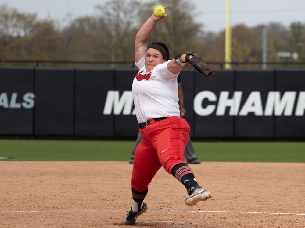 Ball State Cardinals graduate student pitcher Alyssa Rothwell pitches the ball on April 23, 2021, at the Softball Field at First Merchants Ballpark Complex. The Cardinals finished with a 4-2 victory over Ohio. Madelyn Guinn, DN