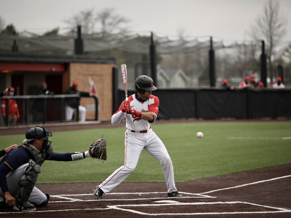 Junior second baseman Noah Navarro prepares to hit the ball March 26, 2021, at First Merchants Ballpark Complex. The Cardinals won 7-6 against the Rockets. Rylan Capper, DN
