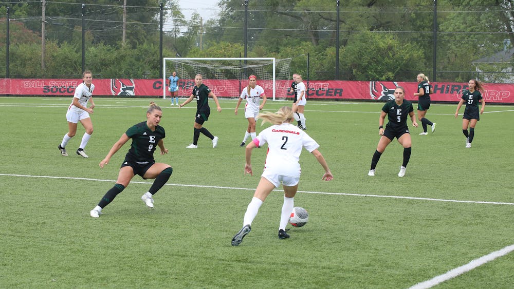 <p>Graduate Student defender Jordyn Jeffers dribbles the ball Sept. 29 at Briner Sports Complex. In 2022 Jeffers was Academic All-MAC. Jayce Blane, DN</p>