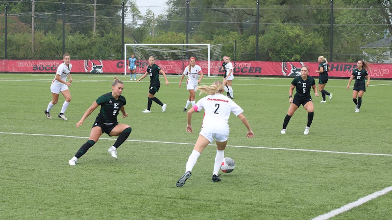 Graduate Student defender Jordyn Jeffers dribbles the ball Sept. 29 at Briner Sports Complex. In 2022 Jeffers was Academic All-MAC. Jayce Blane, DN