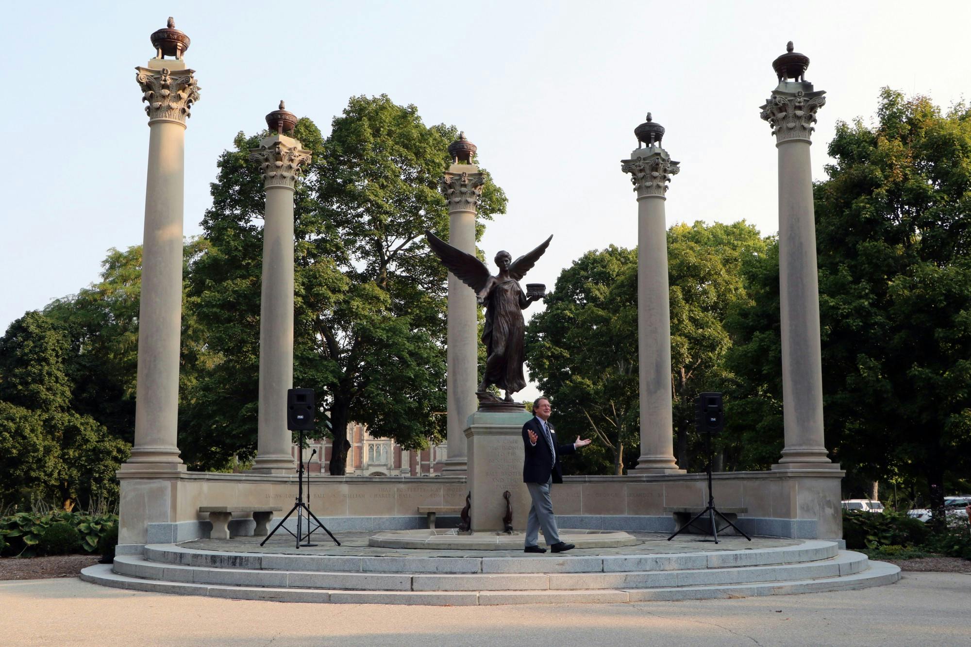 Department Chair of the Department of Political Science and Professor of Political Science Darren Wheeler speaks during the 9/11 memorial ceremony, Sept. 10, 2021, at Beneficence. Dr. Wheeler has worked at Ball State since 2009 and his teaching focus on judicial politics, the American Presidency, and constitutional law. Maya Wilkins, DN