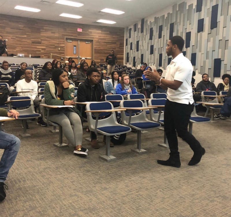 Ball State junior J. Lee speaks to a class about leadership. Lee has been promoting his brand and business, J. Lee Speaks and Associates, since June 2018. J. Lee, Photo Provided.
