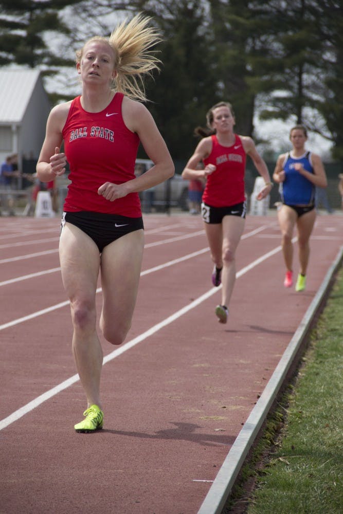 Then-sophomore Daniell Dahl&nbsp;competes in the 1500 meter race during the meet against IPFW&nbsp;on April 11, 2014&nbsp;at the University Track. DN PHOTO EMMA ROGERS