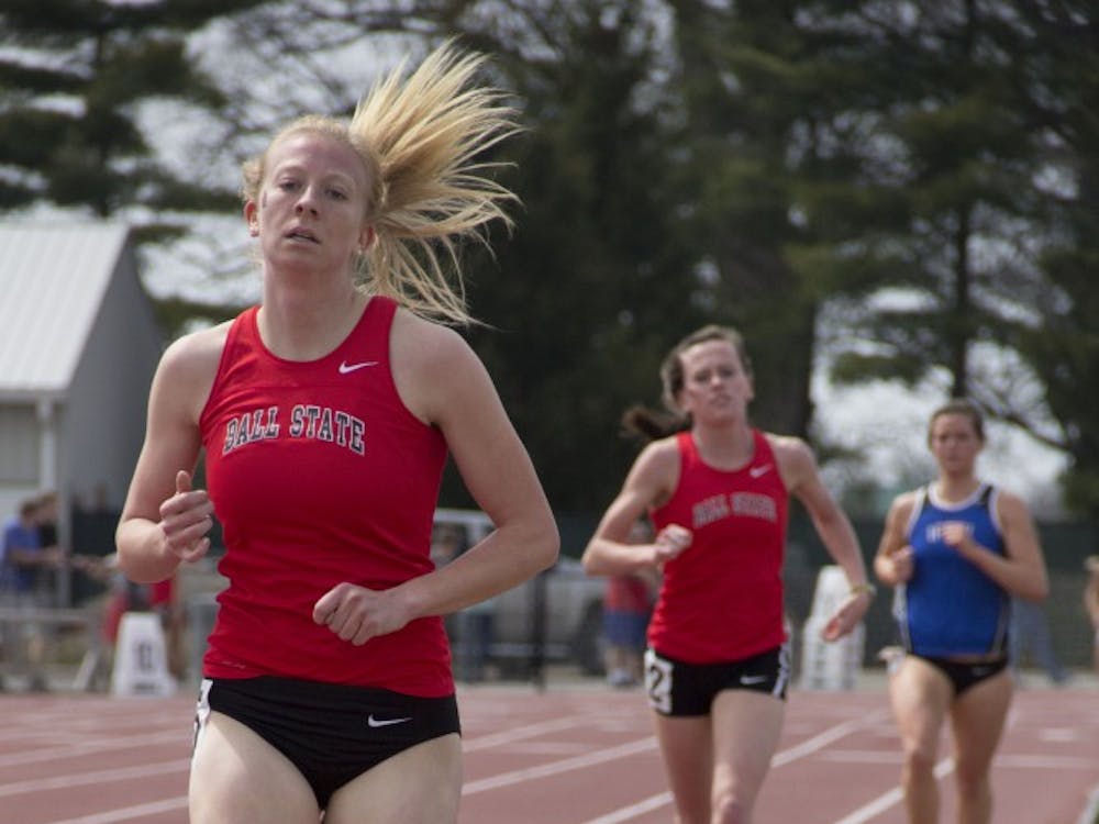 Then-sophomore Daniell Dahl&nbsp;competes in the 1500 meter race during the meet against IPFW&nbsp;on April 11, 2014&nbsp;at the University Track. DN PHOTO EMMA ROGERS