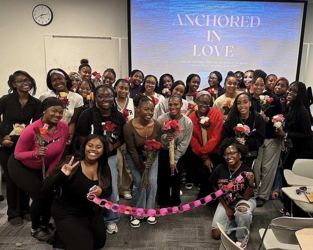 Student organization Pinky Promise poses for a photo at their “Anchored in Love” Bible study Sept. 26, 2024. The group’s mission is to encourage Black women to honor God while growing in their faith and sisterhood. Photo Provided