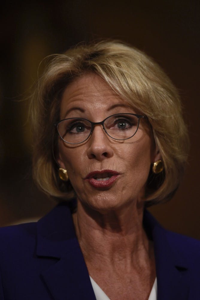 American business woman Betsy DeVos testifies before the Senate HELP Committee on her nomination to be Education Secretary in the Dirksen Senate Office Building Jan. 17, 2017, in Washington, D.C. (Riccardo Savi/Sipa USA/TNS) 