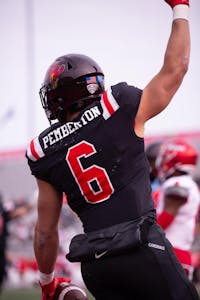 Sophomore, Running Back, Vaughn Pemberton scores for Ball State, November 25th at Scheumann Stadium. Ball State lost 15-17 against Miami OH. (Isabella Kemper, DN)