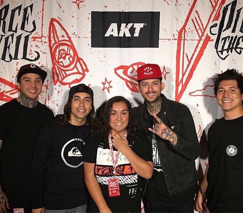 Carson poses with the band Pierce the Veil, June 10, 2016. It was the second time Sophia’s seen them, it was the only tour where they played their entire album, Misadventures. Sophia Carson, photo provided.