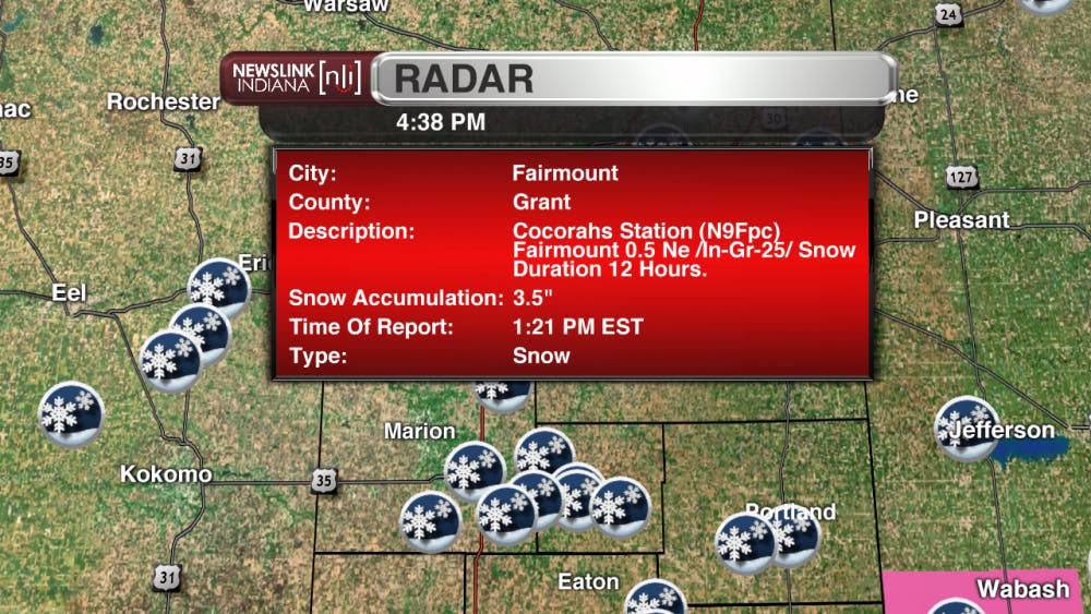 Snowfall report of 3.5" from Fairmount in Grant County. 