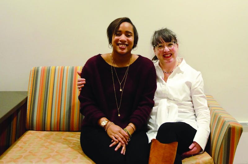 AME president Sydney Jordan and advisor Lyn Jones sit outside Jones’ classroom on Nov. 26, 2018. The group has plans to visit Muncie school classrooms to talk about diversity and help provide teachers with prompts they can discuss in class. Kamryn Tomlinson, DN. 