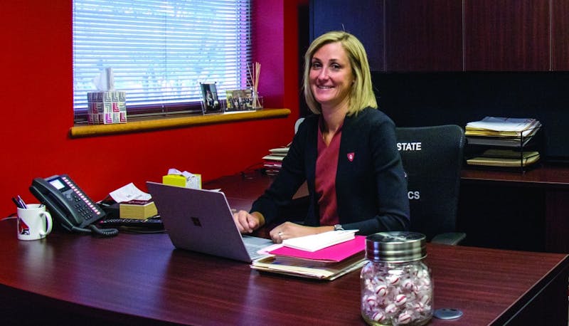 Director of Athletics Beth Goetz in her office at the Health and Physical Activity Building. Eric Pritchett, DN File