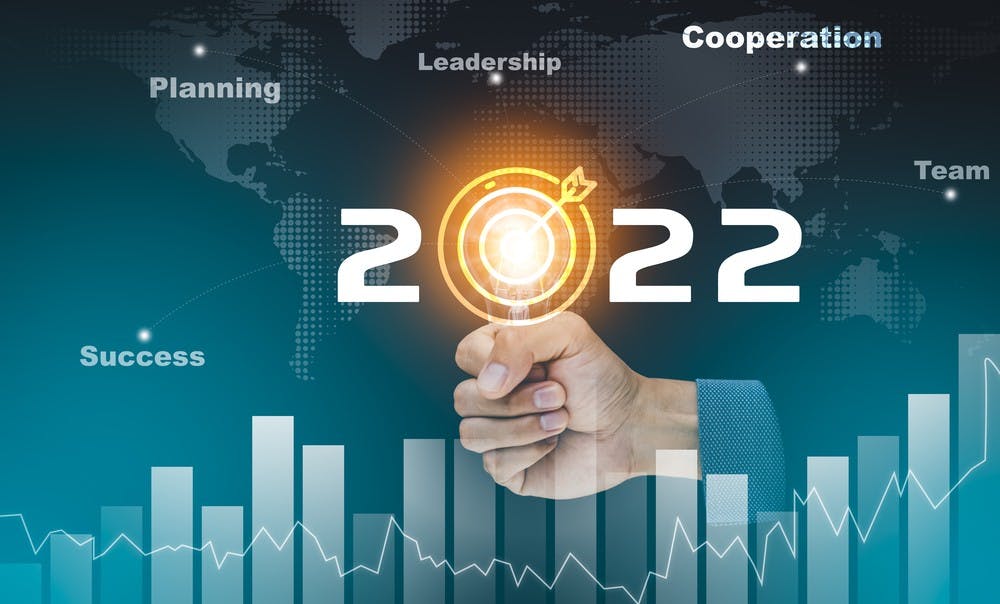 Business touch target and number new year 2022, innovative idea of ​​inspiration from online technology, Changes in new planning, Business growth, ideas and perspectives.