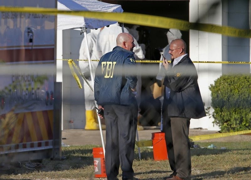 First responders work the scene of a shooting at the First Baptist Church in Sutherland Springs, Texas, Sunday, Nov. 5, 2017. A man opened fire inside of the church on Sunday, killing more than 20 people. AP Photo