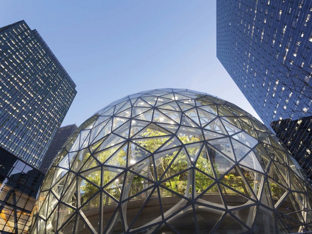 The Amazon Spheres under construction at the Amazon Urban Campus in the Belltown neighborhood of Seattle. Amazon has unveiled its 20 finalist cities in which to build its second headquarters. TNS Photo