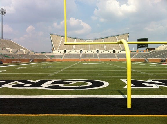 The sun shines on Apogee Stadium in Denton, Texas. Ball State is playing North Texas at the stadium 4 p.m. Saturday. DN PHOTO MATT MCKINNEY