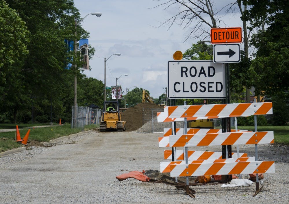 Ball State takes the summer to do repairs and projects around campus. One of the projects includes installing pipes beneath Riverside Avenue for the geothermal plant; the project is expected to be done at the end of the summer. DN PHOTO BREANNA DAUGHERTY