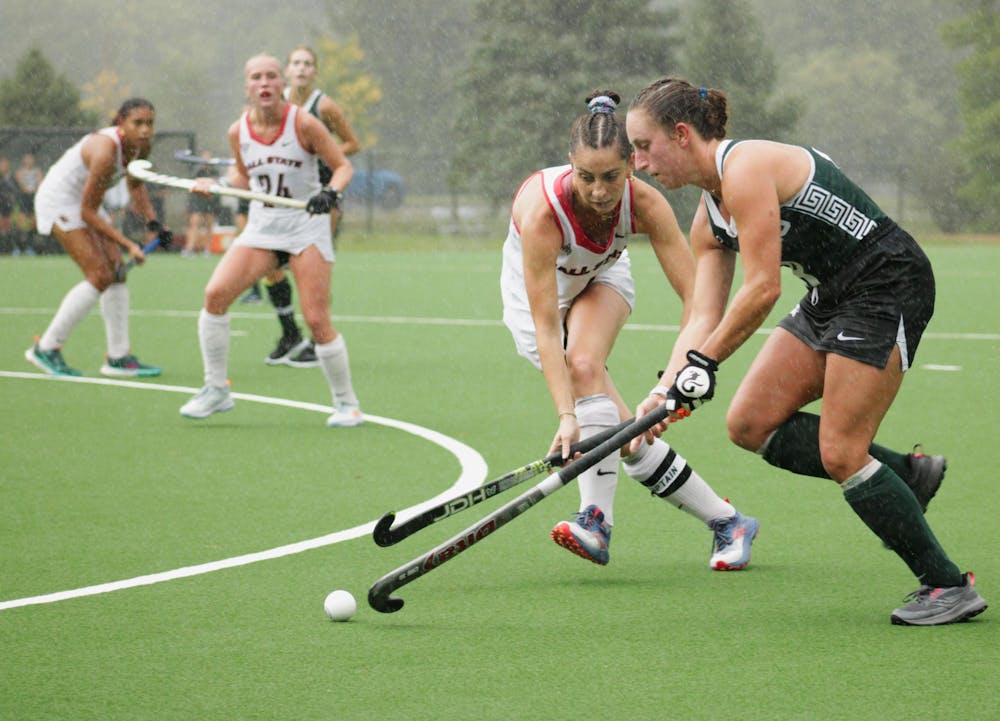 Graduate Midfielder Emma Hilton goes for the ball Sept. 29 at Briner Sports Complex. In 2023 Hilton started every game she played in. Jeffrey Dreyer, DN