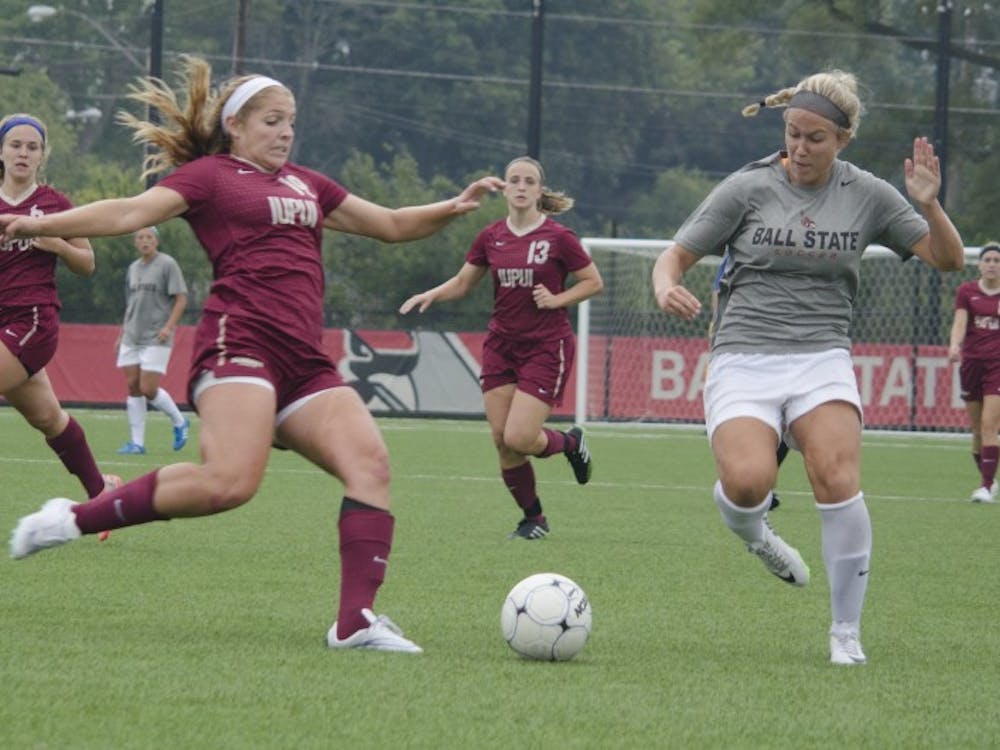 Freshamn Aly Kohanowski plays offence during the exhibition match on Saturday against IUPUI. The match ended in a 1-1 draw and the Cardinals take on IPFW on Friday. DN PHOTO BREANNA DAUGHERTY