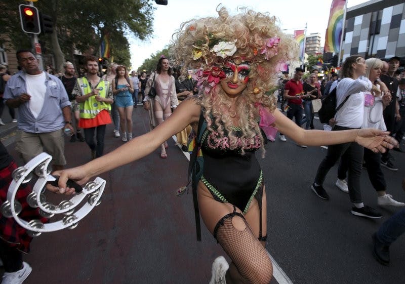 A man dances down the street as members of the gay community and their supporters celebrate the result of a postal survey calling for gay marriage right in Sydney Australia, Wednesday, Nov. 15, 2017. Australians supported gay marriage in a postal survey that ensures Parliament will consider legalizing same-sex wedding this year AP Photo, Photo Provided