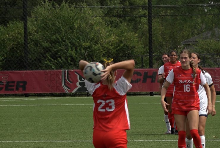 Ball State’s Jordyn Klaasen throws the ball in against Kent State.

Stephen Grata, NewsLink Indiana