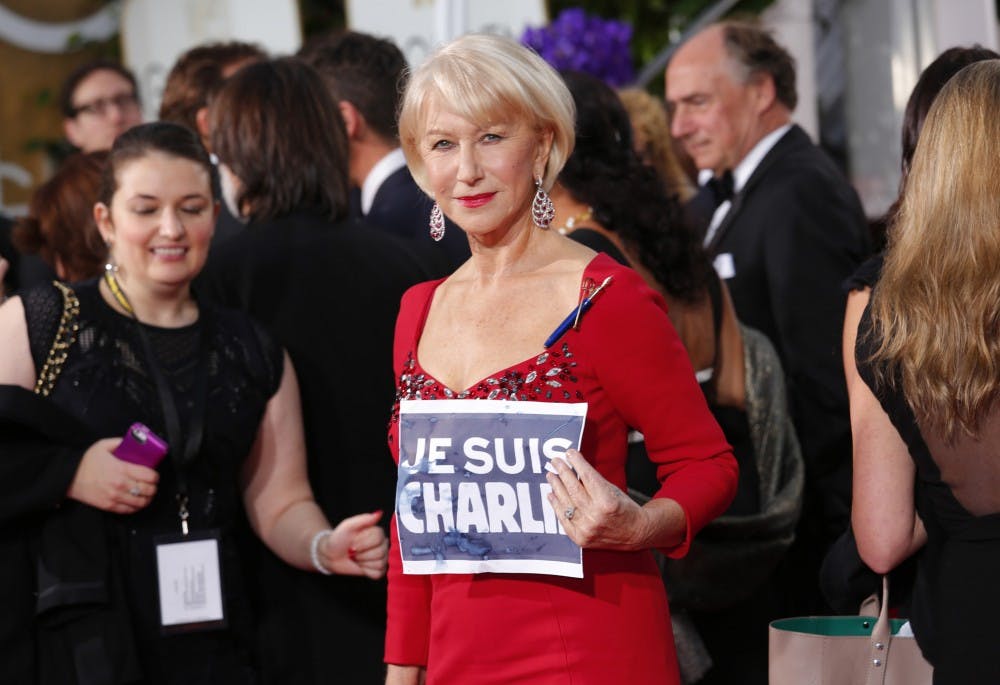 Helen Mirren arrives at the 72nd Annual Golden Globe Awards show at the Beverly Hilton Hotel in Beverly Hills, Calif., on Sunday, Jan. 11, 2015. (Jay L. Clendenin/Los Angeles Times/TNS)