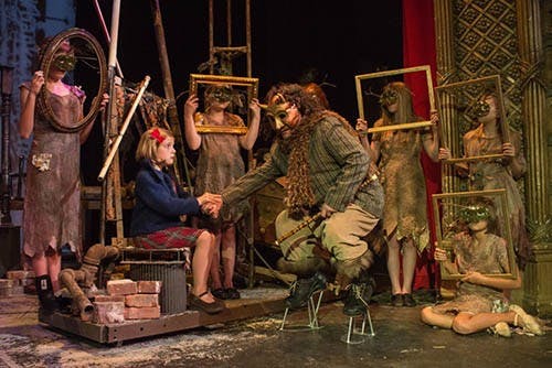 Lucy (Eleanore Cooper), Susan (Aurora Inman), Edmund (Kevin Kratz) and Peter (Vincent Trejo) pose for a photo before a rehearsal of “The Lion, The Witch & The Wardrobe” at Muncie Civic Theatre on Monday. The show will open on Friday and close on Sept. 7. DN PHOTO TAYLOR IRBY