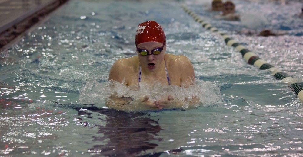 Yorktown high school swimmer Emily Weiss practices her breaststroke at Yorktown High School January 28, 2019. At the Indiana High Schoo State championships last year, Weiss broke the National High School record in the 100 yard breastsroke with a time of 58.40 seconds.Jack Hart, DN
