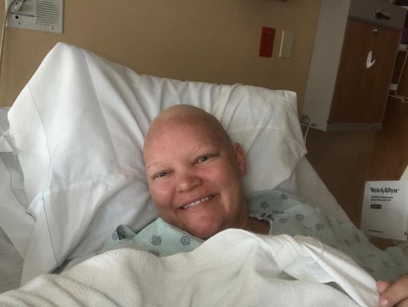 Penny Fisher lays in a hospital bed on Mother’s Day waiting for test results. Fisher said she has spent a lot of time in and out of hospitals since she was first diagnosed in January. Penny Fisher, Photo Provided.