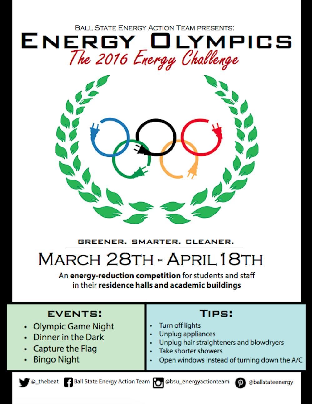 Ball State Energy Action (BEAT) is working to reduce Ball State's carbon footprint by hosting their annual three-week long Energy Challenge. This year's theme is "Energy Olympics" and starts on March 28. PHOTO PROVIDED BY CASEY MALUE