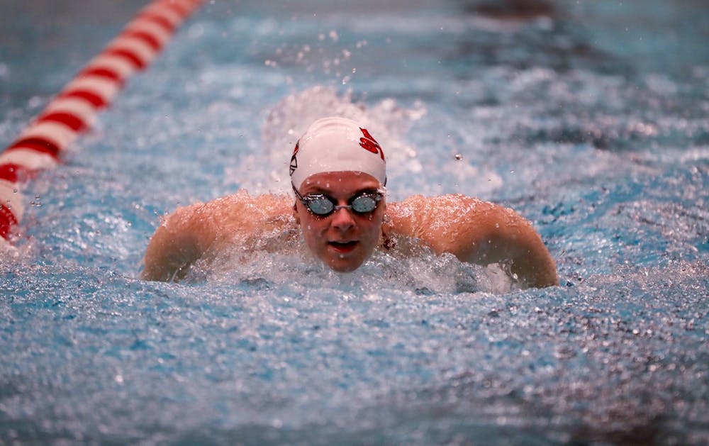 <p>A Ball State swimmer &nbsp;races during the 100 fly against Toledo Jan. 16, 2020, at LeWellen Aquatics Center. The women's next meet is Jan. 18 against Indiana State and Youngstown State. <strong>Jacob Musselman, DN</strong></p>
